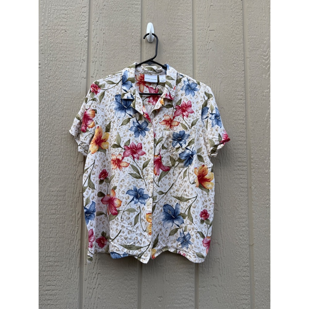 Alfred Dunner 18 Floral Shirt Tropical Floral Rayon Cheetah Print Top